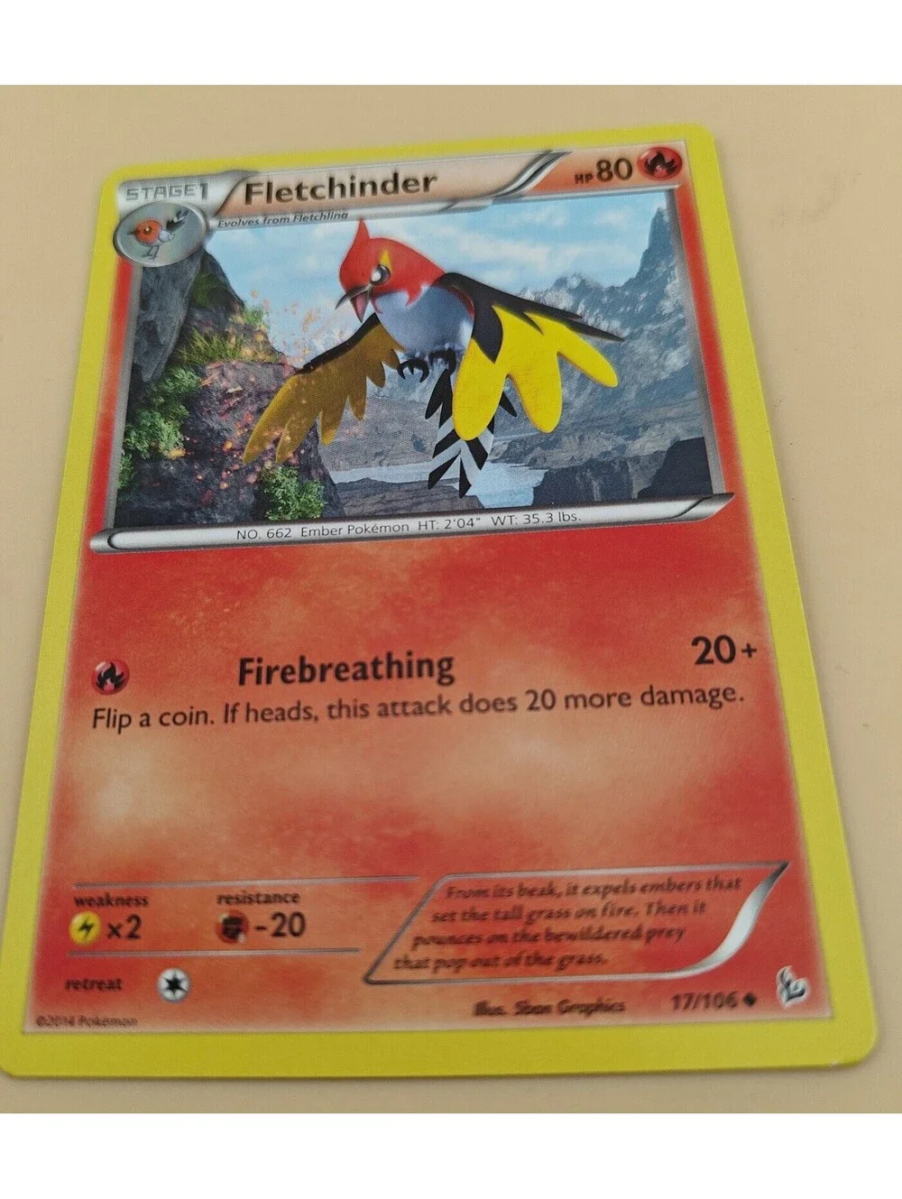 Pokémon TCG Fletchinder 17/106 Flashfire Uncommon Near Mint